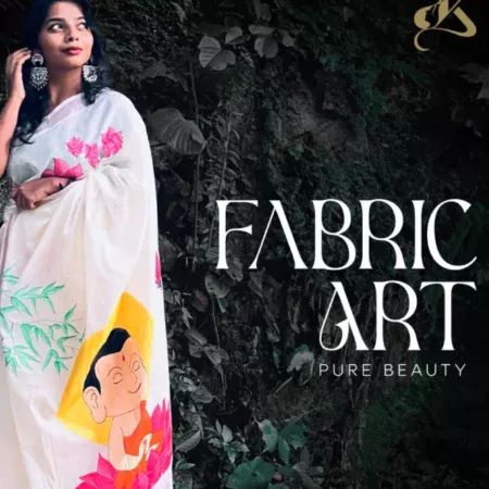 Budha Handpainted Kerala Saree – Rose Gold Border