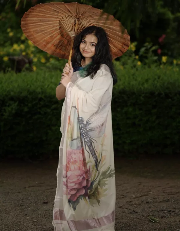 Dragonfly (Thumbi) Pallu Digital Printed Kerala Saree