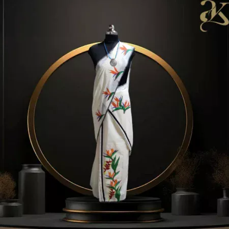 Exotic Flowers Handpainted Set Mundu – Cotton Elegance