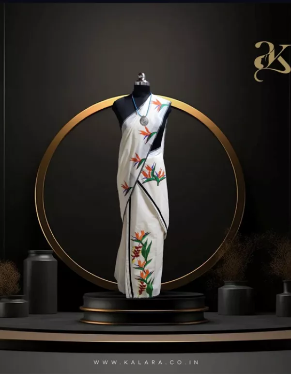 Exotic Flowers Handpainted Set Mundu – Cotton Elegance