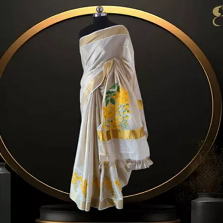 Kanikonna Handpainted Kerala Saree