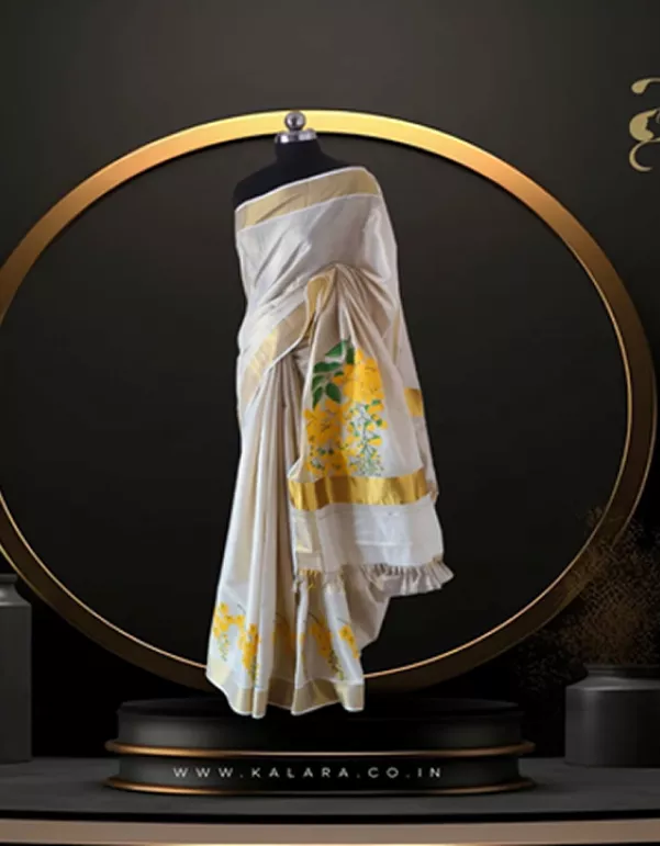 Kanikonna Handpainted Kerala Saree
