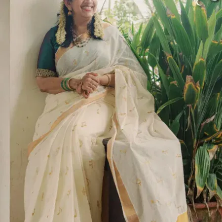 Musical Symbols Embroidery Kerala Saree
