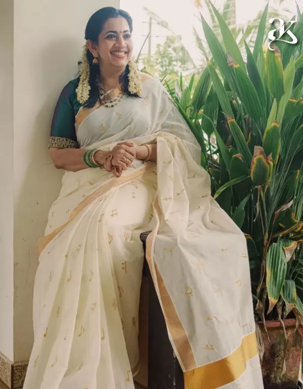 Musical Symbols Embroidery Kerala Saree