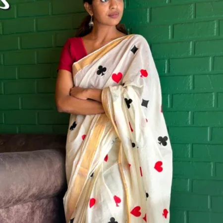 Poker Embroidery Kerala Saree
