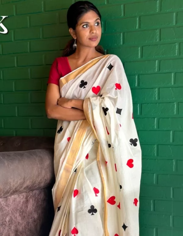Poker Embroidery Kerala Saree