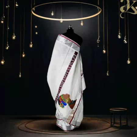 African Lady Handpainted Kerala Saree