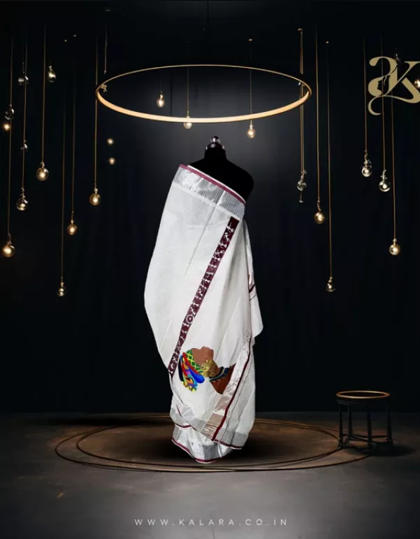 African Lady Handpainted Kerala Saree