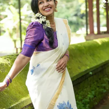 Block Print Kerala Saree – Golden Charm