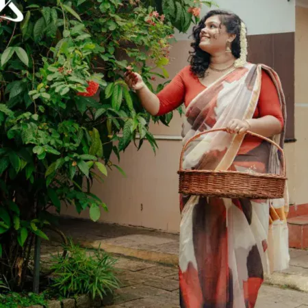 Golden Digital Print Kerala Saree