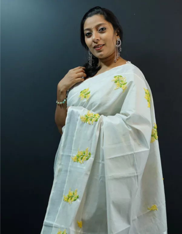 Hand-Embroidered Kerala Saree