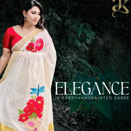 Lady Face Handpainted Kerala Saree