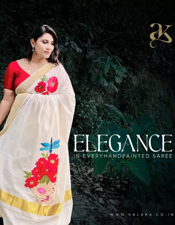 Lady Face Handpainted Kerala Saree