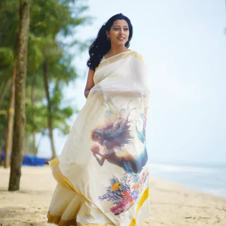 Mermaid Digital Printed Kerala Saree-1 (1)