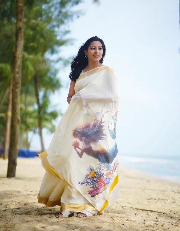 Mermaid Digital Printed Kerala Saree-1 (1)
