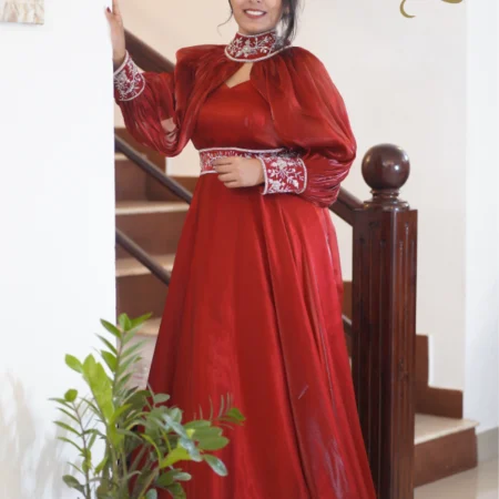 red jimmy chu party wear gown