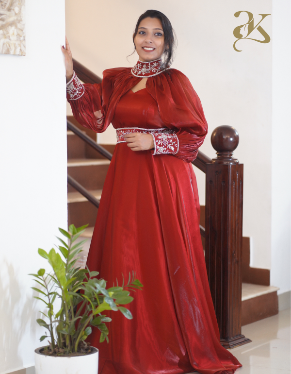 red jimmy chu party wear gown