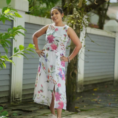 digital printed linen dress