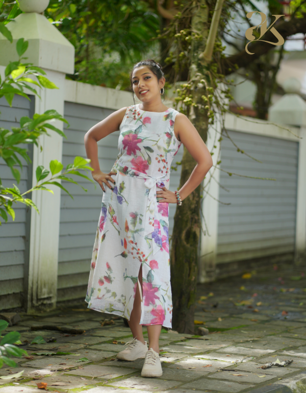 digital printed linen dress